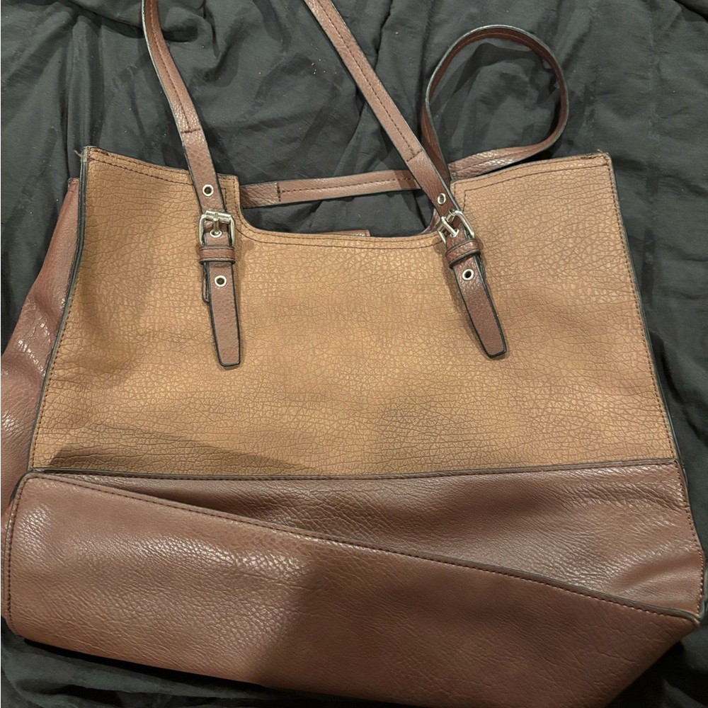 Bueno Brown Two-Tone Shoulder Tote